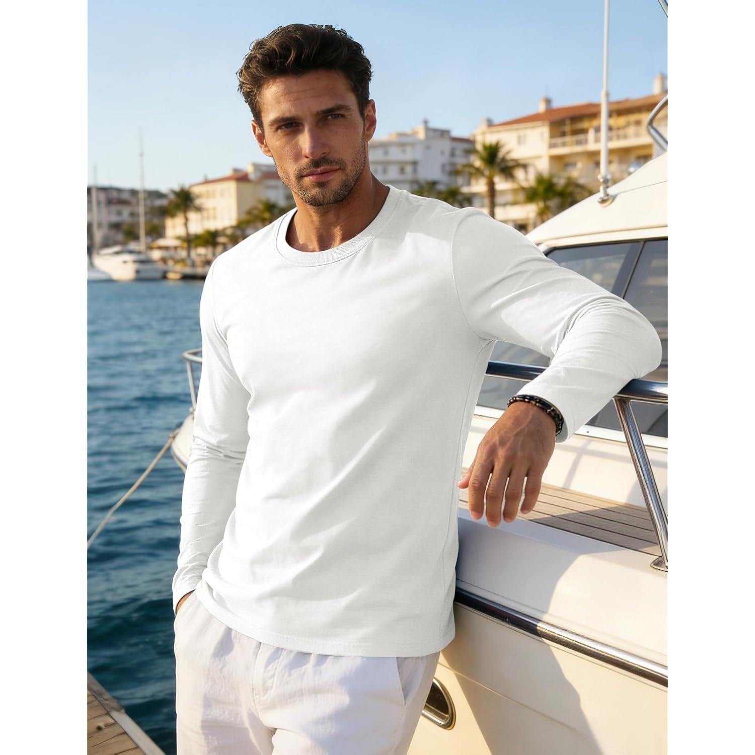 Eklentson Men'S Cotton Crewneck T-Shirts Long Sleeve Plain Tee Moisture Wicking Casual Tshirts Solid Color