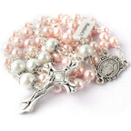 HanlinCC 6mm Glass Pearl Beads with 8mm Our Father Beads with Caps Rosary Pack in Miraculous Metal Gift Box