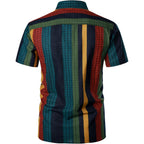 Parklees Men'S Cotton Linen Vintage Pattern Printed Old Style Shirt Casual Short Sleeve Button Down Retro Shirts