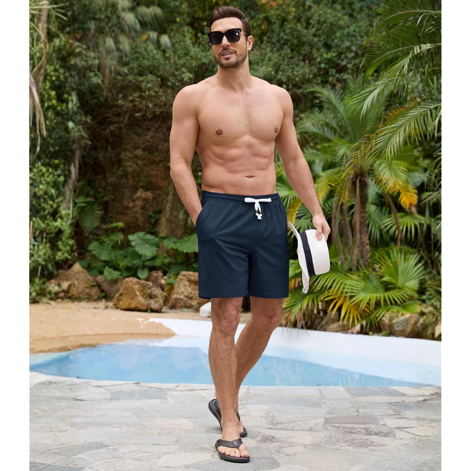 Magnivit Men‘S Cotton Shorts Beach Casual Vacation Short Lightweight Elastic Waist Drawstring Short With Deep Pockets