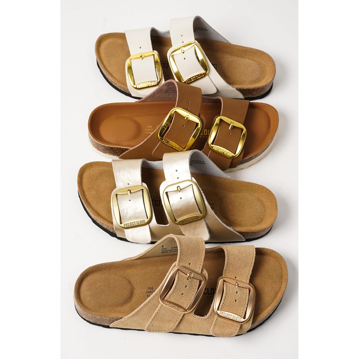 Project Cloud 100% Genuine Leather Footbed Sandals For Women 2026 Comfortable Beach Essentials Womens Sandals Memory Foam Vacation Essentials Slides For Women Footwear (Santorini)