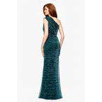 Betsy & Adam Women'S One Shoulder Metallic Knit Evening Gown