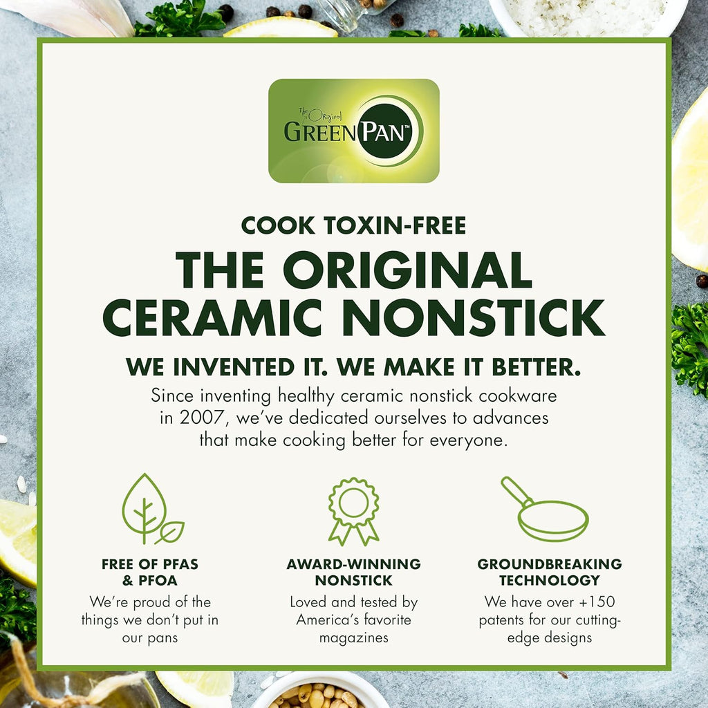 GreenPan Rio Healthy Ceramic Nonstick 12" Frying Pan Skillet, PFAS-Free, Dishwasher Safe, Black