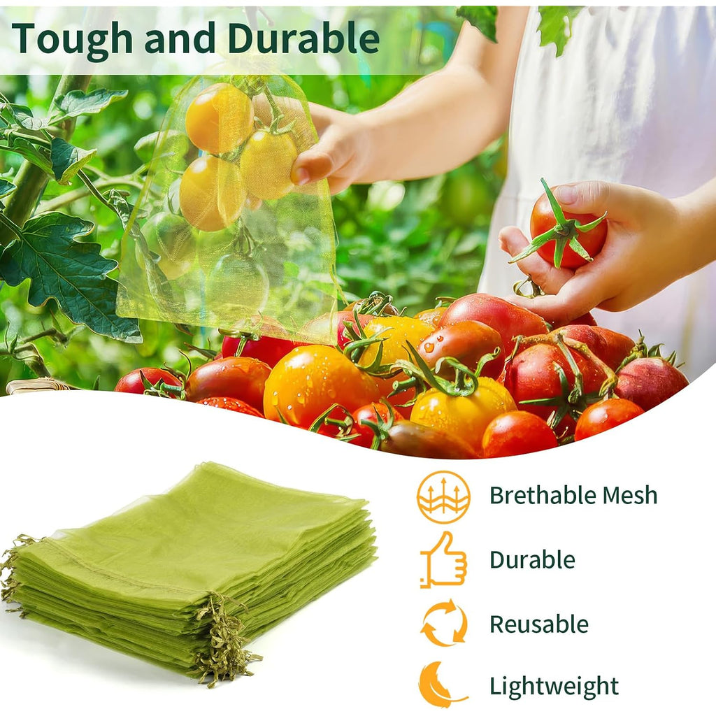 Niubier 50 Pcs Fruit Protection Bags, 6×9 In Green Fruit Nets For Fruit Tree, Drawstring Mesh Cover Bags To Protect Vegetables Tomato Strawberry Garden