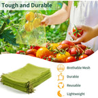 Niubier 50 Pcs Fruit Protection Bags, 6×9 In Green Fruit Nets For Fruit Tree, Drawstring Mesh Cover Bags To Protect Vegetables Tomato Strawberry Garden