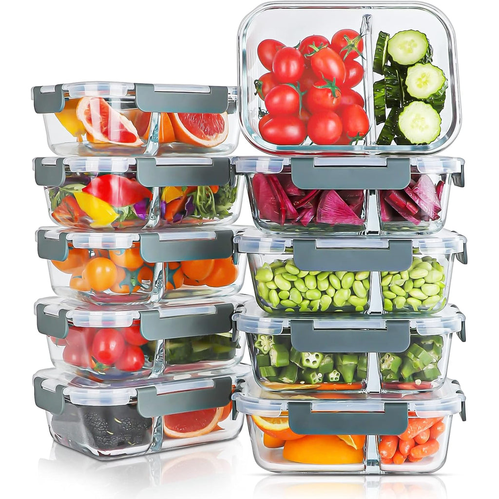 10 Packs 30Oz Glass Meal Prep Containers 2 Compartments,Glass Food Storage Containers With Lids,Airtight Lunch Bento Boxes,Microwave,Oven,Freezer And Dishwasher Safe