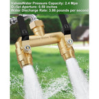 Hose Splitter 2 Way Heavy Duty, Full Flow Garden Hose Splitter With 2 Long Metal Handles, Brass Rust And Freeze Resistant Water Hose Bib Splitter, T Adapter Connector With 3/4 - Inch Ght Thread（Black）