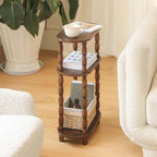 Small Narrow Side Table, 3-Tier Narrow End Table With Storage, Skinny Side Table Nightstand For Small Space, Bedrooms, Living Room (Rustic Brown)