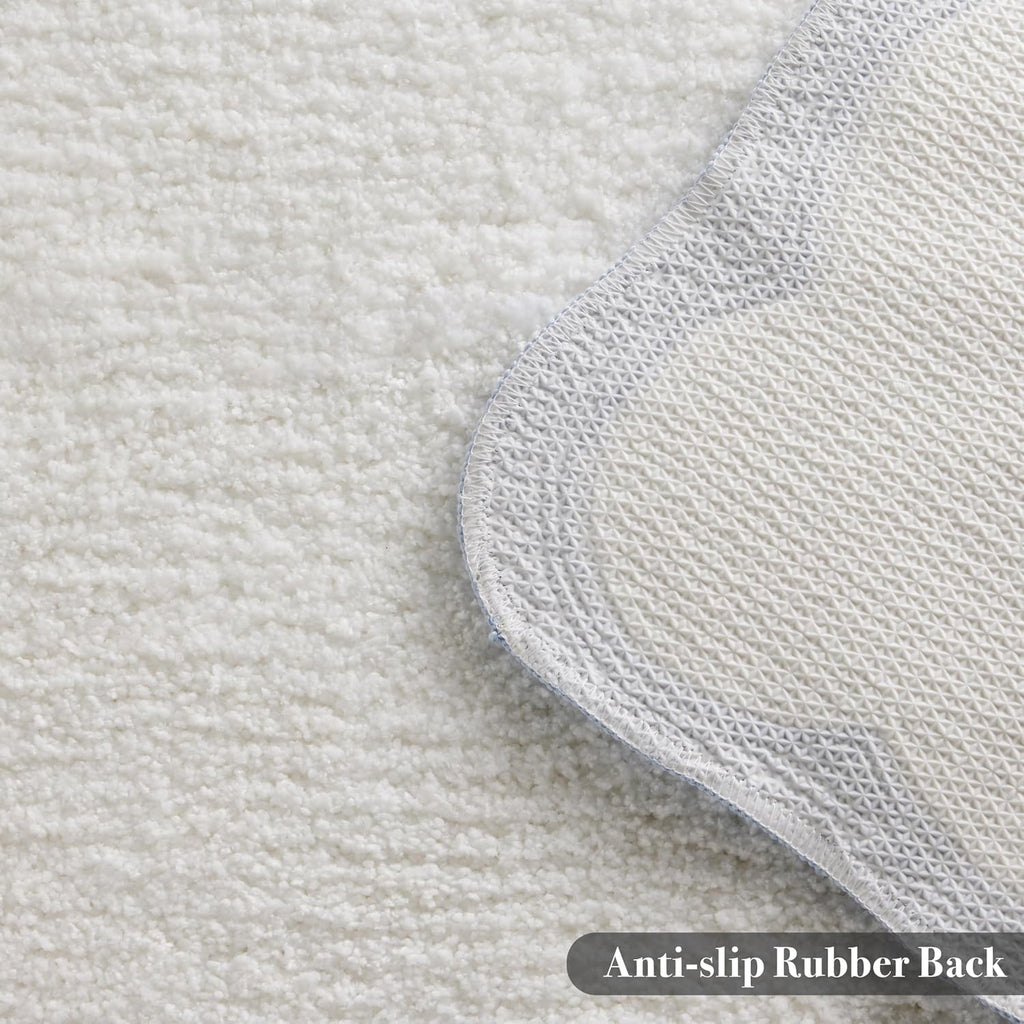 Luxury Microfiber Bathroom Rugs, White Bath Rug With Blue Scalloped Piping Cute Aesthetic Preppy Bath Mat For Bathroom, Tub, Floor Carpet, Sink, Shower, Anti Slip, Absorbent, 32X20