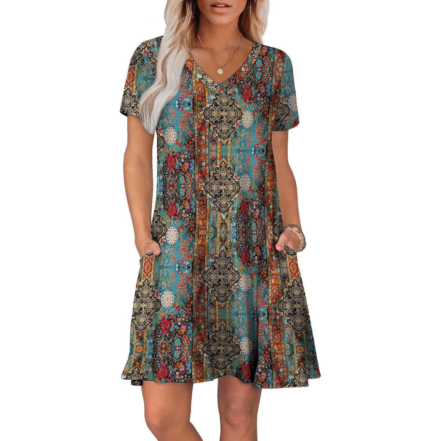 Wiholl Boho Summer Dresses For Women Casual Loose T Shirt Dress With Pockets Beach Vacation Outfits S-4Xl
