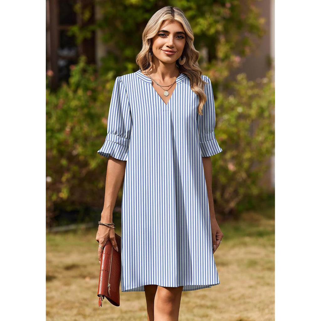 Zeagoo Summer Dresses For Women 2026 V Neck Ruffle Sleeve Loose Shift Dress Hawaiian Sundress Beach Vacation Clothes