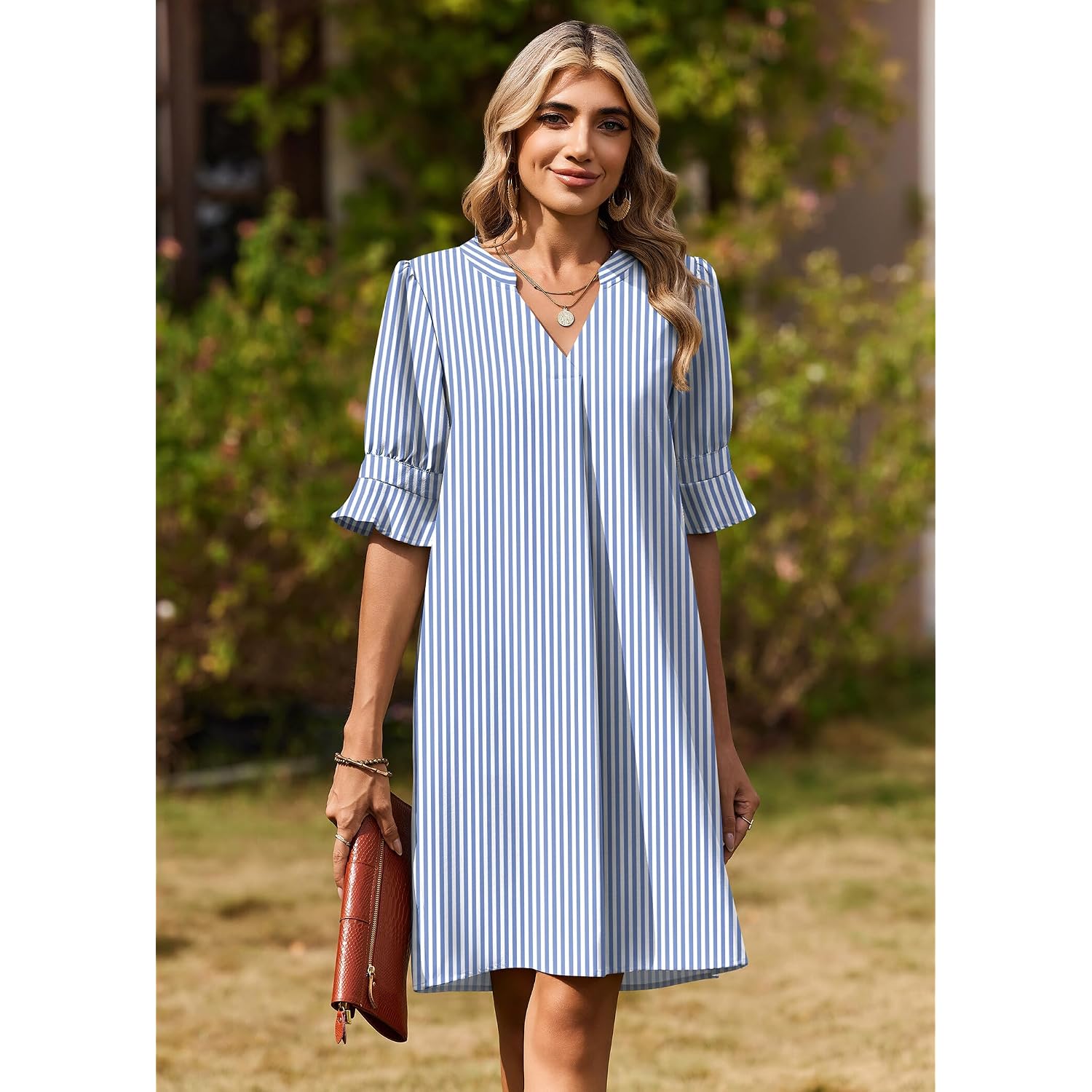 Zeagoo Summer Dresses For Women 2026 V Neck Ruffle Sleeve Loose Shift Dress Hawaiian Sundress Beach Vacation Clothes