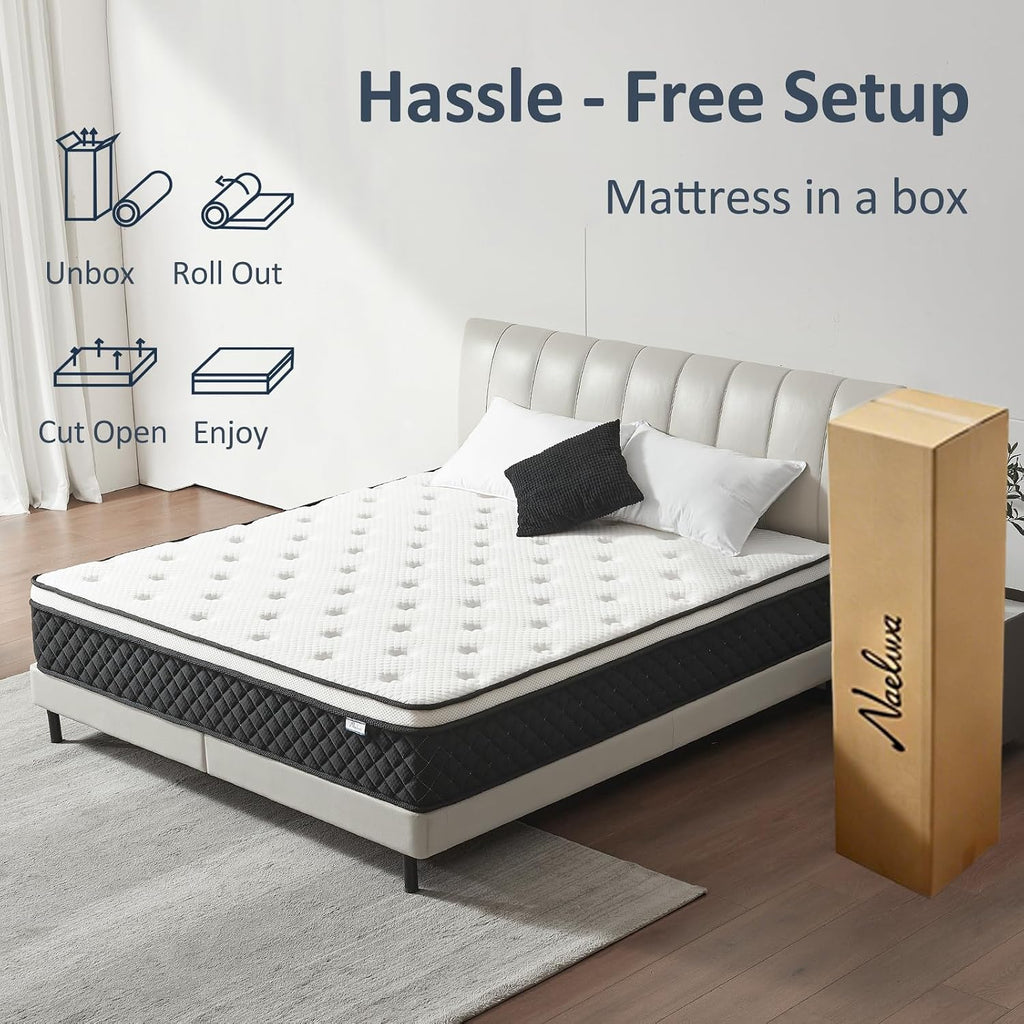 Queen Mattress, 12 Inch Queen Size Mattress In A Box, Memory Foam Mattress With Pocket Springs, Medium Firm, Lumbar Support & Motion Isolation, Pressure Relief & Breathable Comfort