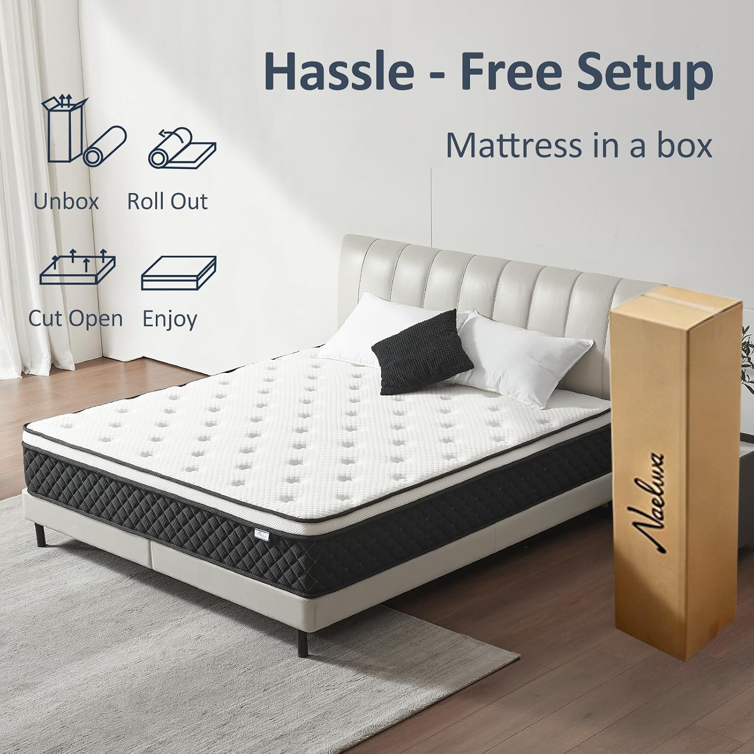 Queen Mattress, 12 Inch Queen Size Mattress In A Box, Memory Foam Mattress With Pocket Springs, Medium Firm, Lumbar Support & Motion Isolation, Pressure Relief & Breathable Comfort