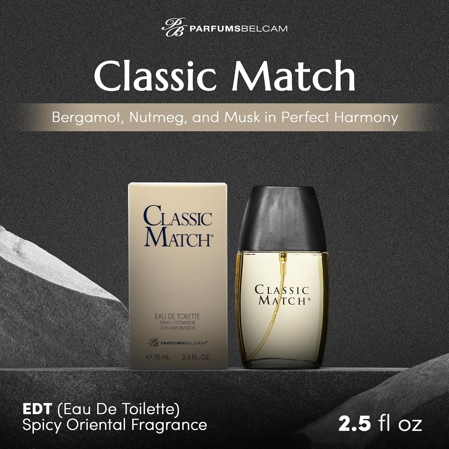 PB ParfumsBelcam Classic Match Eau de Toilette Spray for Men – Warm Oriental Scent with Bergamot, Nutmeg & Musk – Long-Lasting Cologne for Men, Affordable Luxury Signature Fragrance, 2.5 Fl Oz