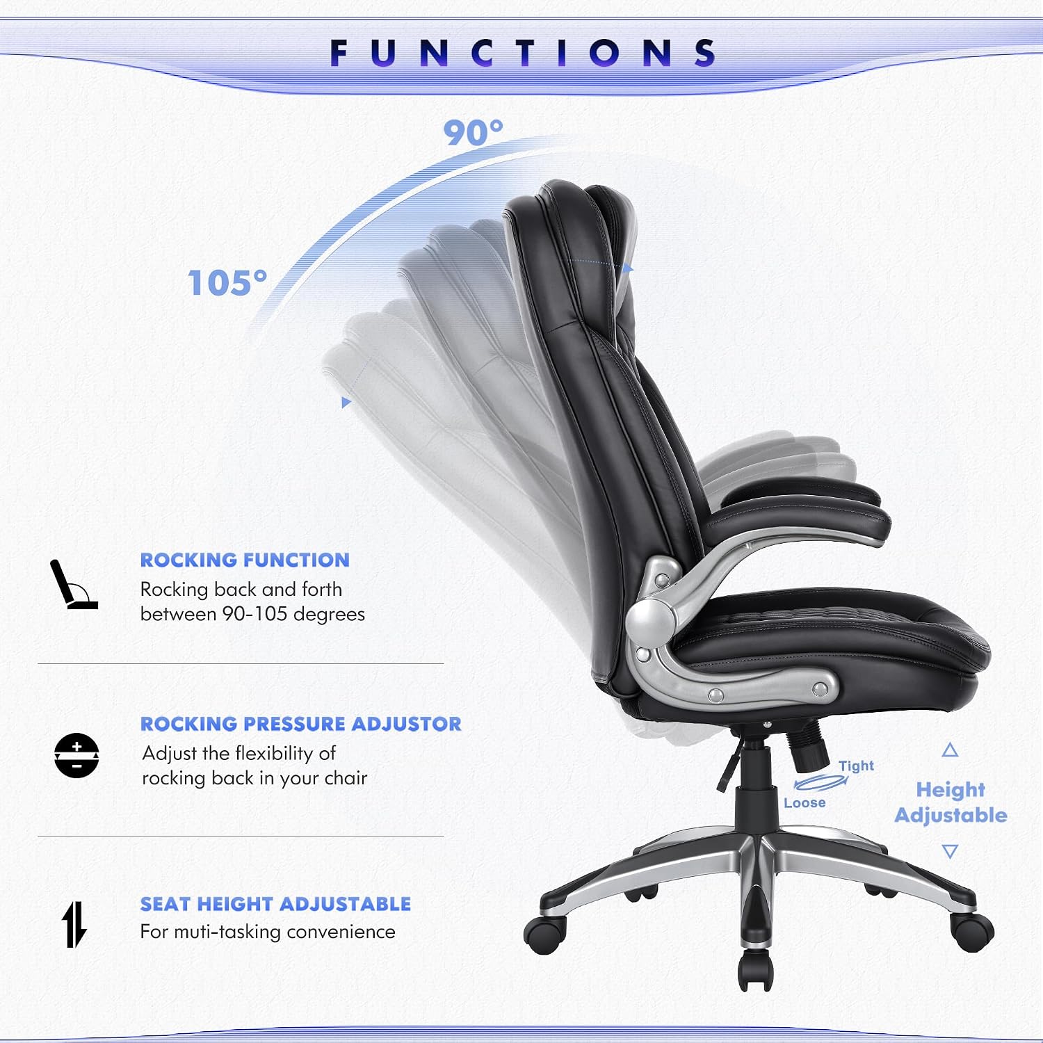Colamy Executive Office Chair-Ergonomic Computer Desk Chair, High Back Leather Chair With Padded Flip-Up Arms, Swivel Home Office Chair, Black