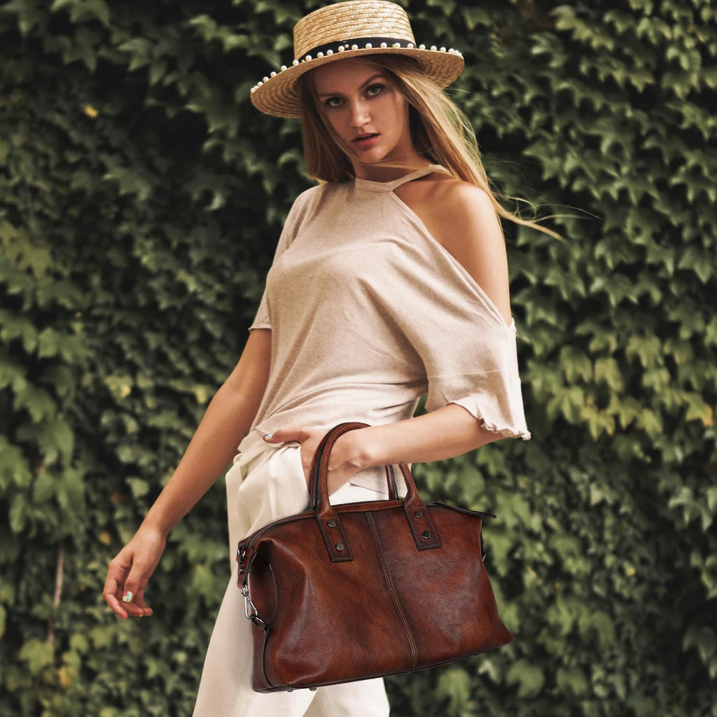 Iswee Genuine Leather Satchel Tote Bag Top Handle Handbag Designer Shoulder Bag Large Capacity Cross Body Bag