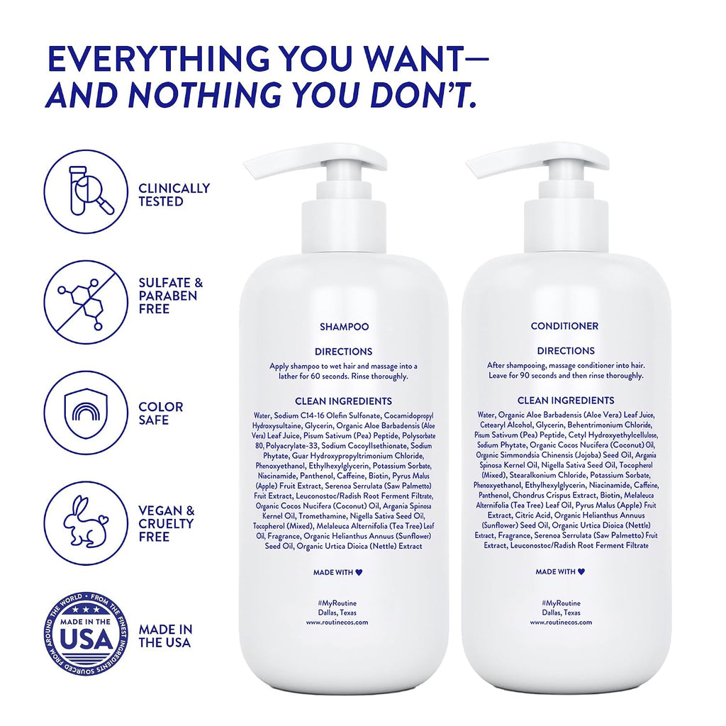 Routine Wellness Anti-Thinning Shampoo And Conditioner Set For Thinning Hair - Biotin Dht Blocker Women & Men - Color Safe Shampoo For Hair Loss & Healthier Hair - Rose Hips Set