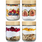 Netany 4-Pack 16Oz Glass Jars With Airtight Lids, Overnight Oats Containers With Bamboo Lids, Wide Mouth Mason Salad Jars, Glass Food Storage Containers For Snacks Yogurt Spice Sugar