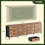 Huuger 70 Inch Dresser For Bedroom, Tv Stand For 65, 75, 80 Inch Tv, 12 Fabric Drawer Long Dresser, Large Entertainment Center For Bedroom, Wide Chest Of Drawer With Storage, Rustic Brown