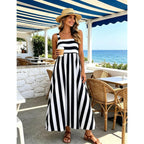 Huaqiao Womens Summer Striped Maxi Dress Sleeveless Square Neck Spaghetti Strap Flowy Beach Boho Vacation Sundress