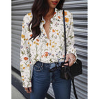Womens Button Down Shirts Oversized Long Sleeve Floral Printed Blouses Casual Work Tops Drop Shoulder Outfit Clothes