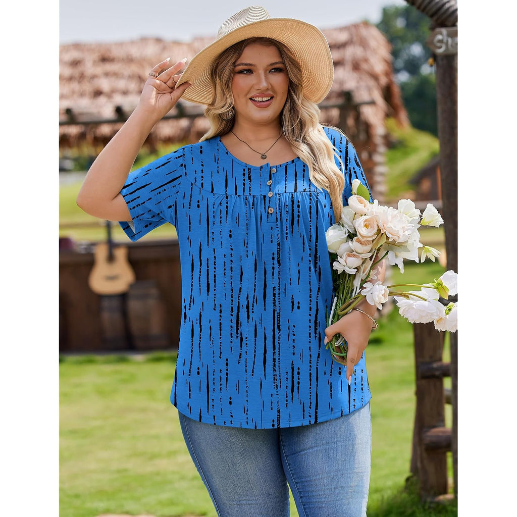 IN'VOLAND Plus Size Tops for Women Short Sleeve Shirts Dressy Casual Tunics to Wear with Leggings Beach Vacation Clothes