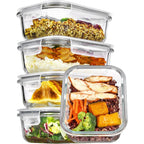 Vtopmart 5Pack 22Oz Glass Storage Containers With Lids, Glass Meal Prep Food Container Sets With Snap Airtight Lid For Microwave, Oven, Freezer And Dishwasher, Grey
