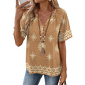 Rapbin Womens Summer Boho Tops Casual Short Sleeve Blouses Button Down Shirts 2026 Beach Vacation Clothes
