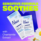 Nair Sensitive Hair Remover Mess-Free Wax Ready Strips, Legs and Body Easy Hair Removal Wax Strips for Sensitive Skin, Chamomile Extract, Dermatologist Tested, Plus 6 Post Wipes, 40 Count