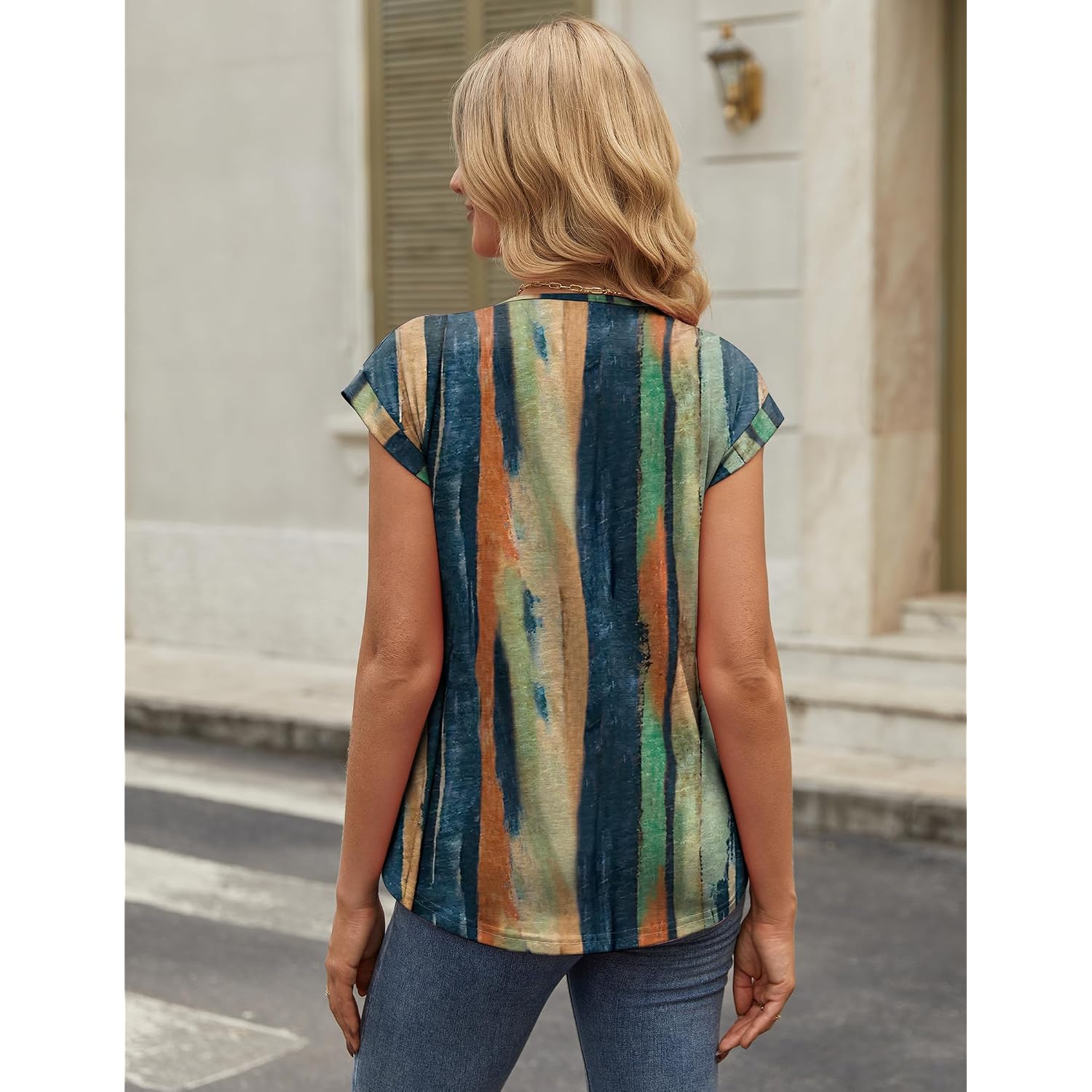 Zeagoo Womens Tops Short Sleeve V Neck Shirts Summer Dressy Casual Business Clothes Work Blouses Fashion Clothing Outfits Cx289 Striped Tie Dye