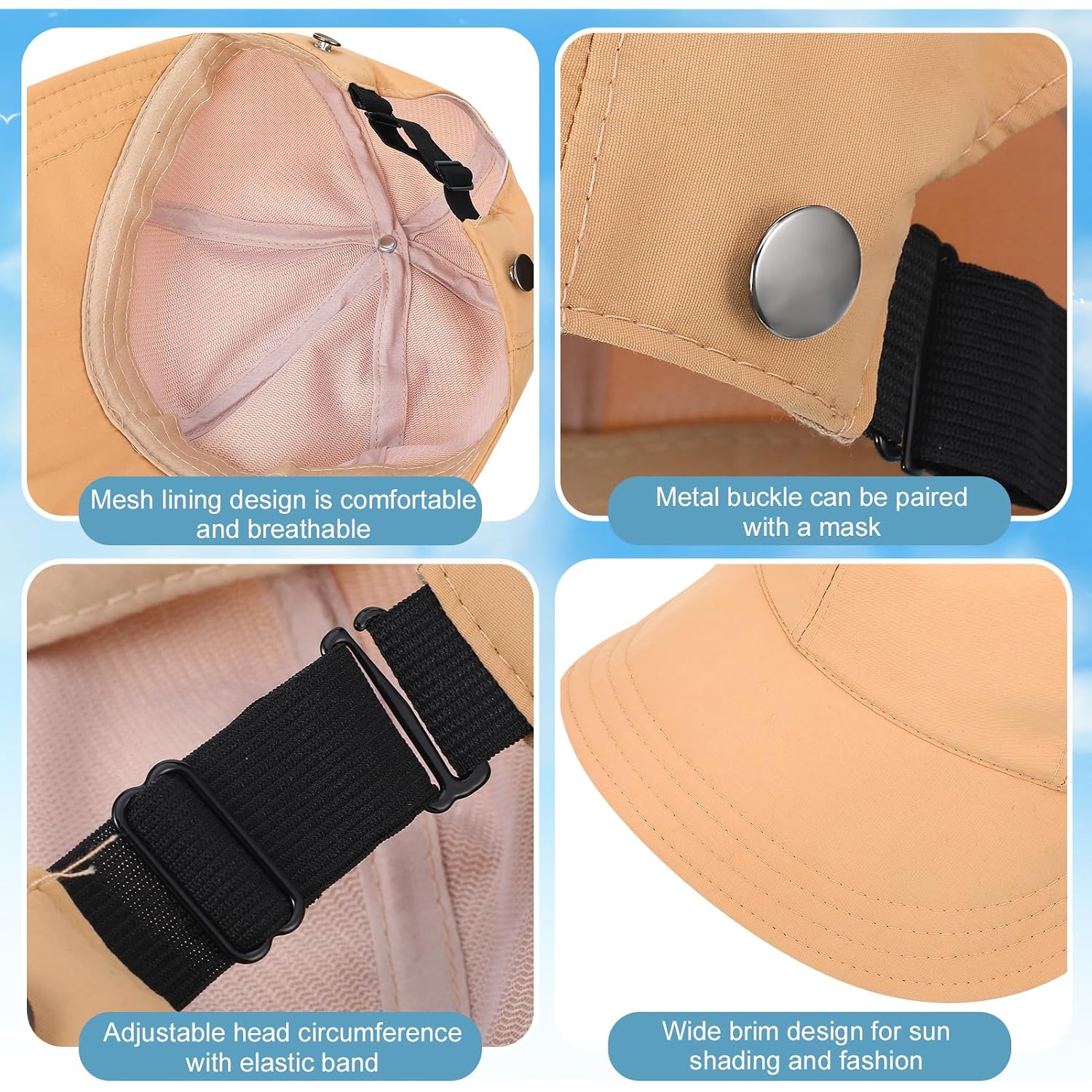 4PCS UPF 50+Womens Sun Hat UV Protection Wide Brim Hat Adjustable Ponytail Breathable for Hiking Fishing Running Golf Sports Multi
