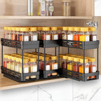 Pull Out Spice Rack Organizer For Cabinet, 3 Packs Slide Out Spice Racks Organizer, Spice Cabinet Organizers, Cabinet Size Need:12'' Highx11'' Deepx5'' Wide,Each Tier Hold 10 Spice Jar - 2 Tier, Black