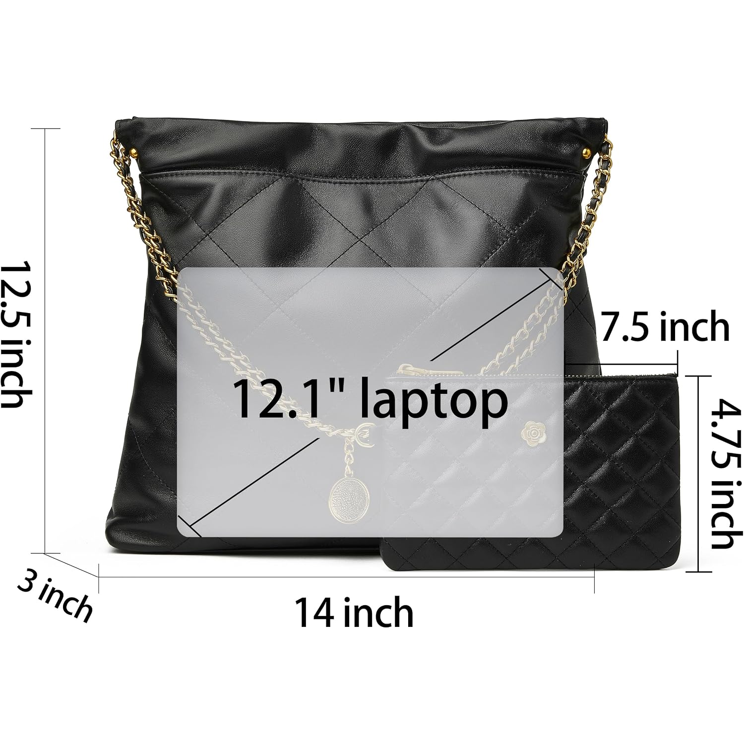 Doris&Jacky Quilted Leather Tote Bag For Women, Soft Lambskin Designer Shoulder Hobo Chain Purse With 1 Small Clutch