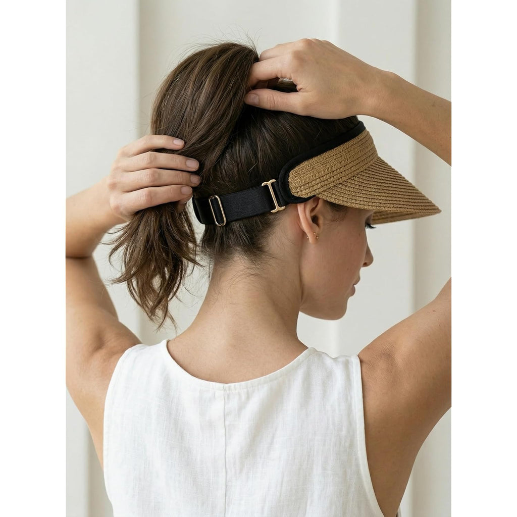 Sun Visor Hat for Women Summer Beach Vacation Essential Ponytail Friendly Travel Foldable Packable UPF 50+