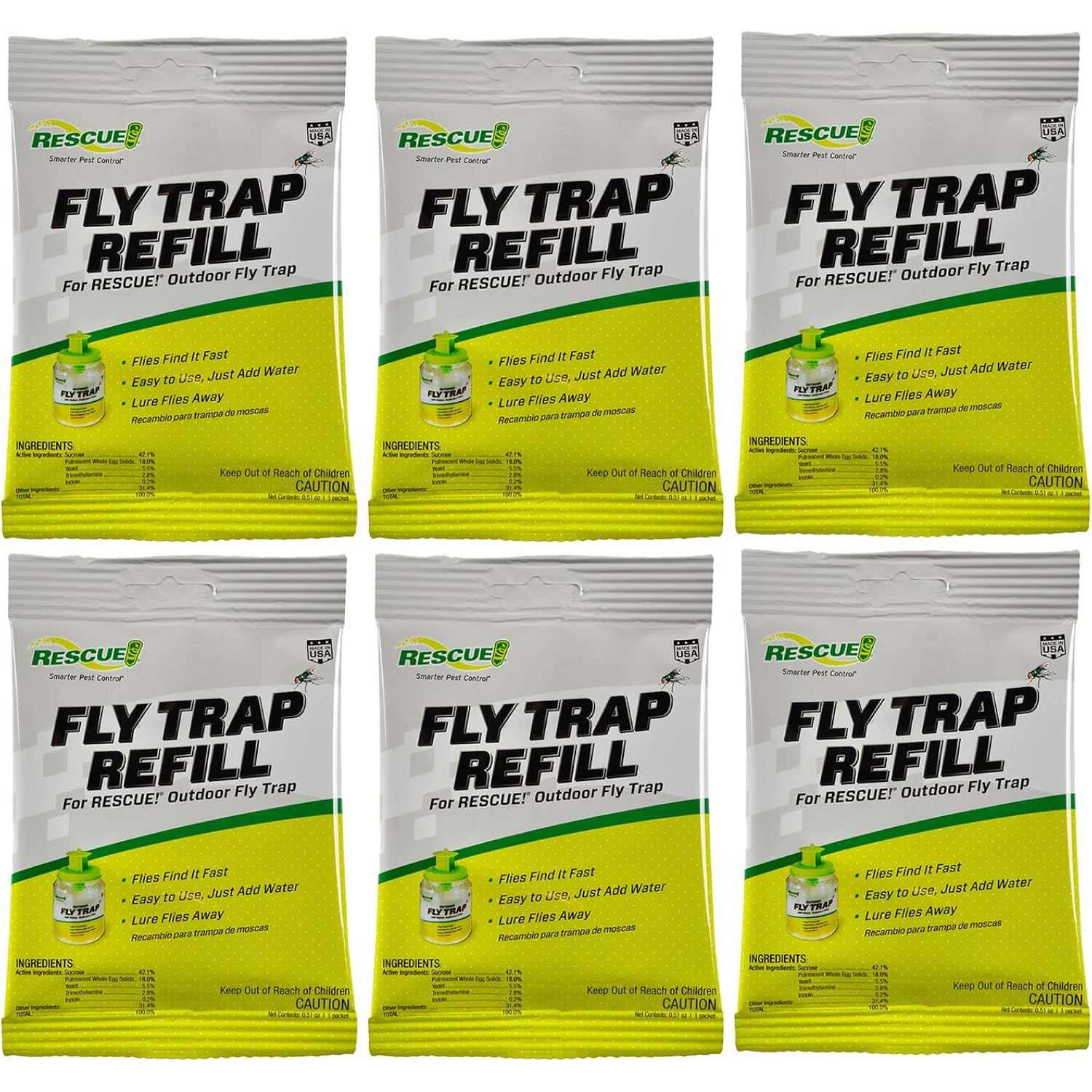 Rescue! Reusable Fly Trap Refill – Outdoor Use - 6 Pack