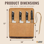 ELIZO Leather Knife Roll Bag Professional Chef Knife Case, Durable Knife Sheath Holder, Cooks & Culinary Tools Carrying Storage, Portable Knife Wrap - 4 Slots