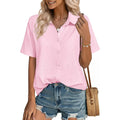 Zeagoo Women Button Down Shirt Cotton Linen Blend Short Sleeve V Neck Blouse Dressy Casual Summer Tops Beach Vacation Outfits