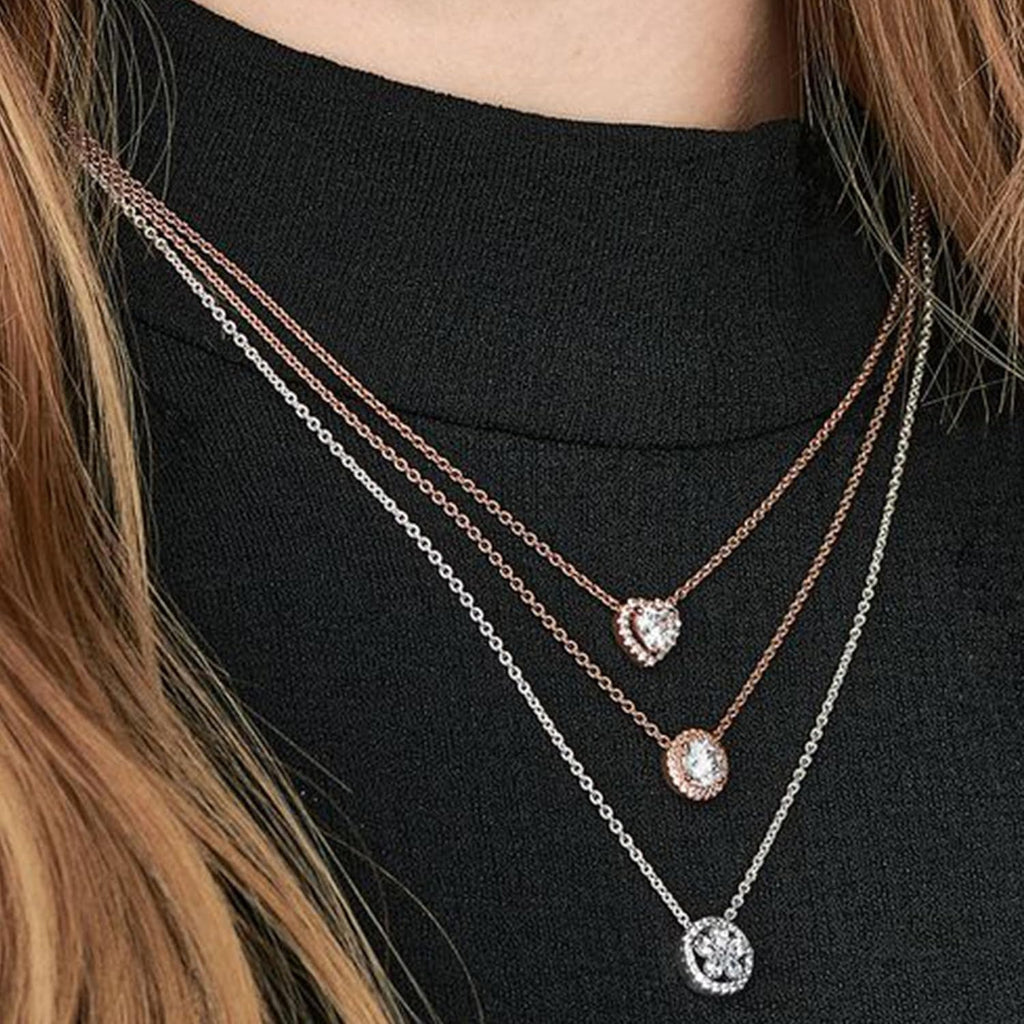 PANDORA Sparkling Heart Collier Necklace - Adjustable Jewelry with Lobster Clasp - Gift for Her - 14k Rose Gold & Cubic Zirconia - With Gift Box - 17.7"
