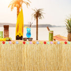 Fovths Luau Grass Table Skirt Natural 9 Feet x 29.5 Inch Hawaiian Table Skirt for Tropical Hawaiian Party Decorations Luau Costume Party, Straw Yellow