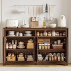 60 Inches Sideboard Buffet Cabinet With Storage, 4 Doors Large Sideboard, Kitchen Cabinet With Open Shelf & Adjustable Shelf, Kitchen Coffee Bar Console Table For Living Room, Hallway, Brown
