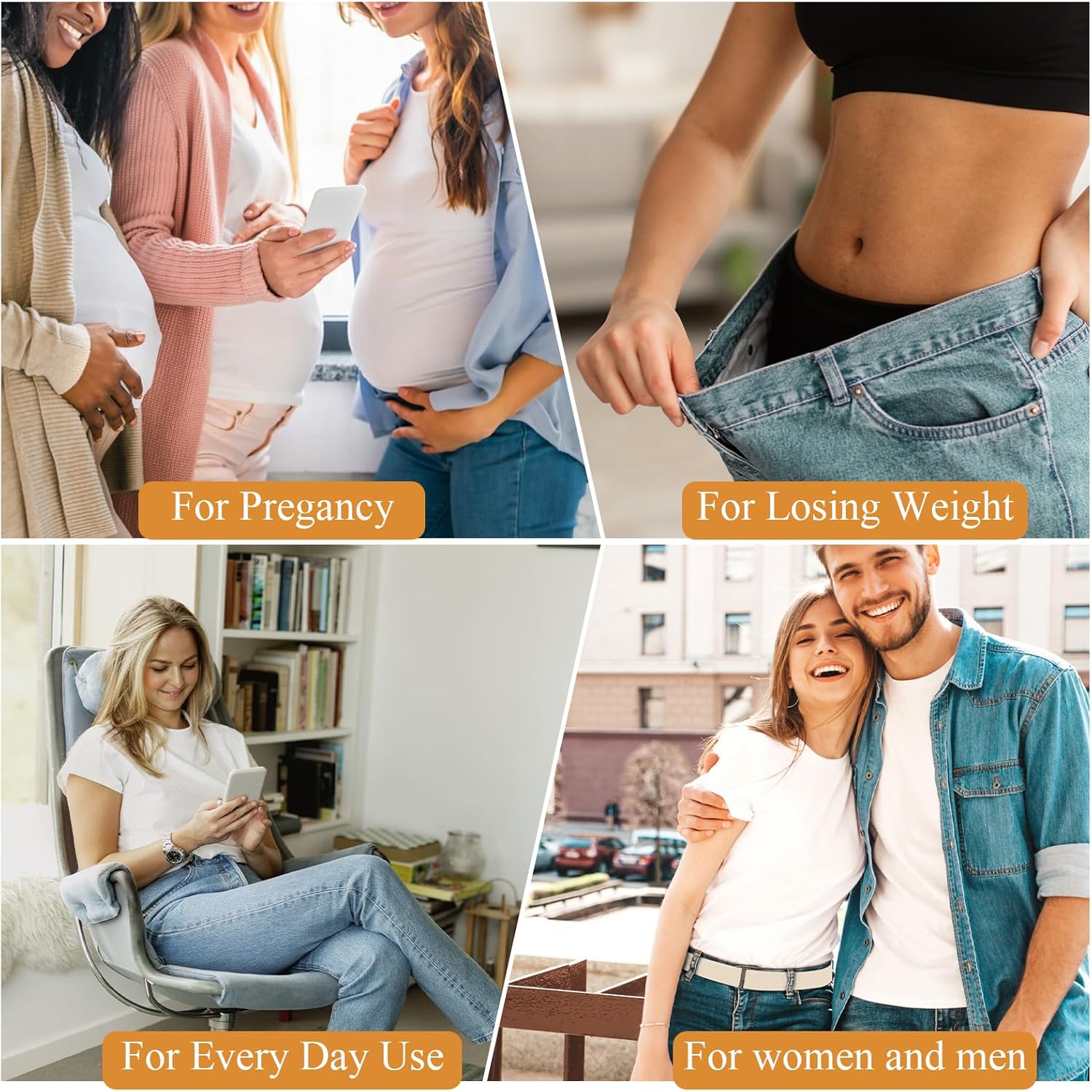 3 Pack Belts for Women, No Show Stretch Belt with Flat Buckle, Adjustable Elastic Waist Belts, Women's Belts for Jeans, Pants, Dresses, Invisible Belt Set for Women - Black, Blue, Khaki