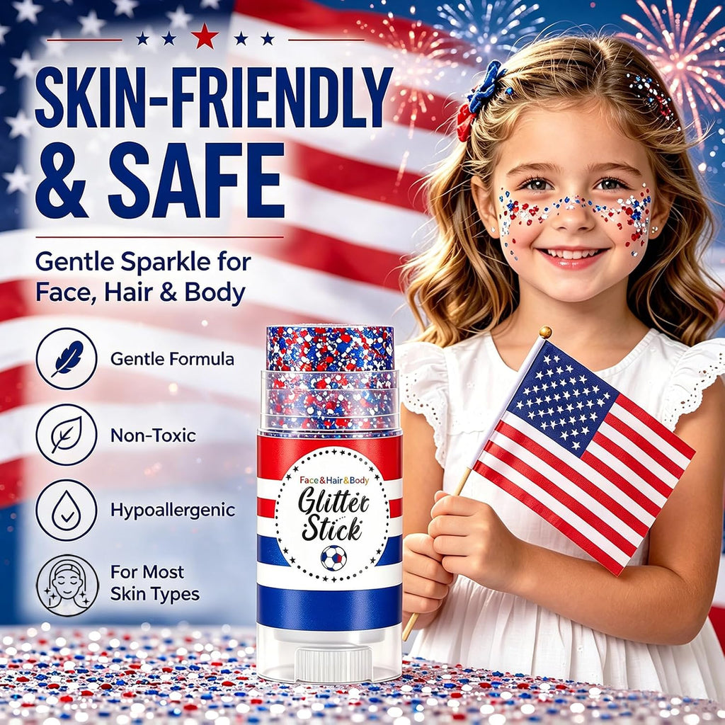 Patriotic 4Th Of July Glitter Stick,Sparkle Red White And Blue Face Hair Body Glitter,4Th Of July Outfits & Accessories For Women Kids,Waterproof Glitter Makeup For 250Th Independence Day Anniversary