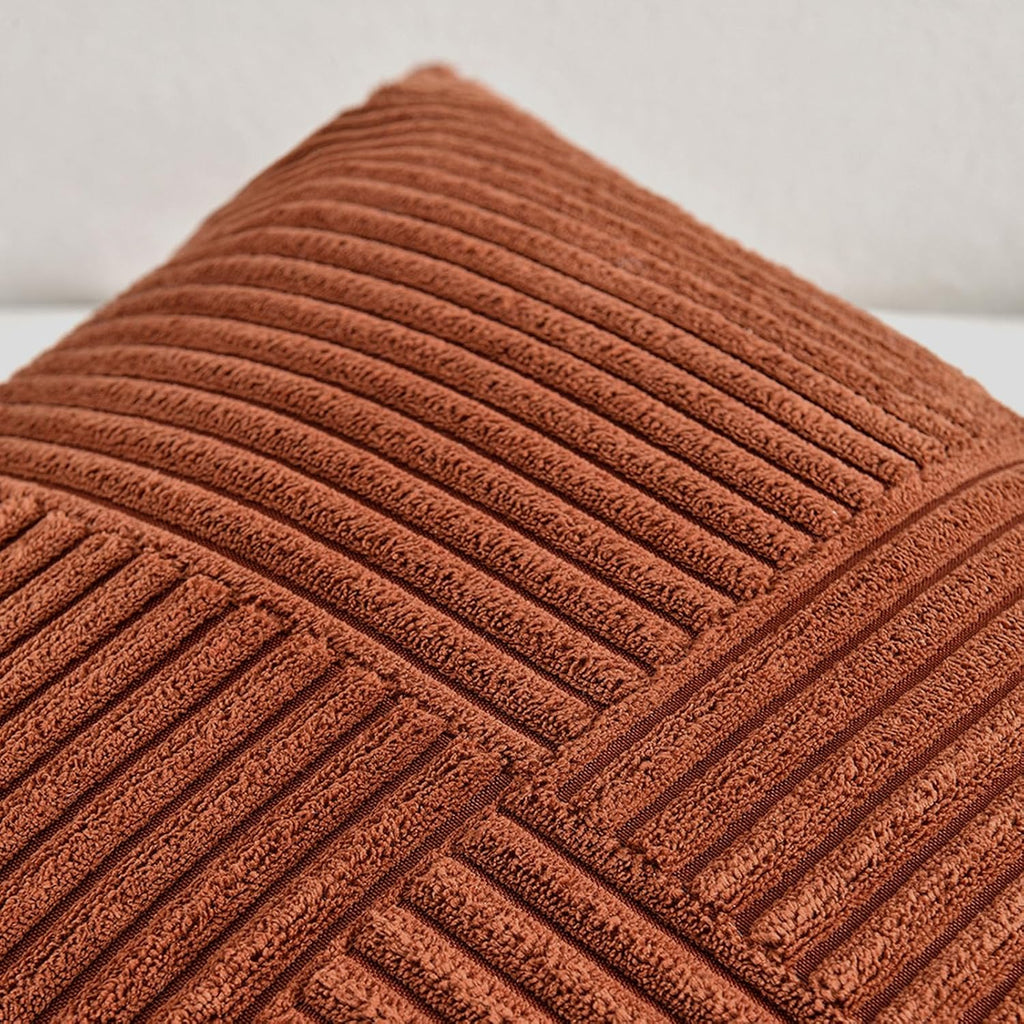 Fancy Homi 2 Packs Rust Boho Decorative Throw Pillow Covers 18X18 Inch For Couch Bed Sofa, Farmhouse Fall Home Decor, Soft Corss Corduroy Patchwork Textured Terracotta Accent Cushion Case 45X45 Cm