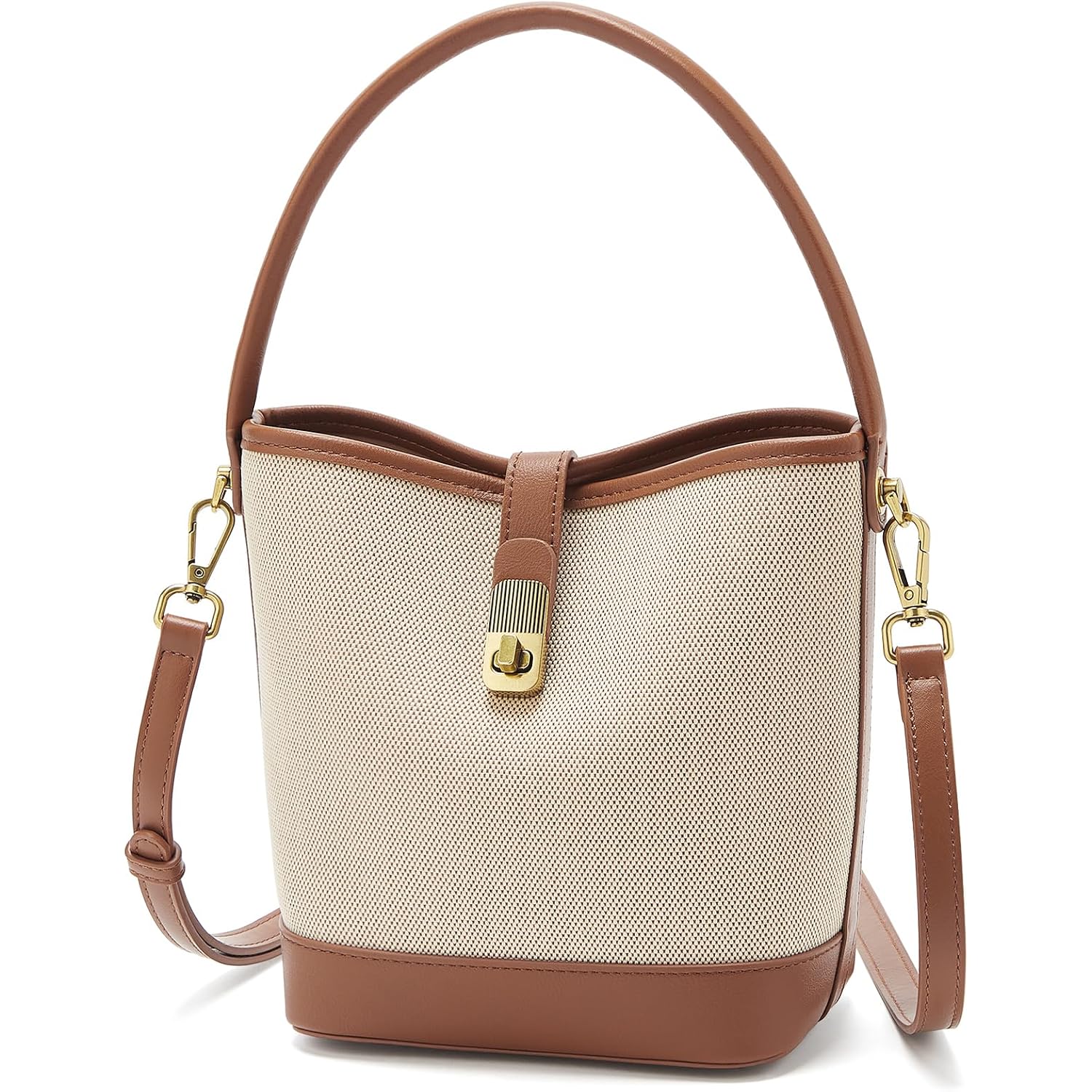 Foxlover Coated Canvas Bucket Crossbody Bags For Women Top-Handle Handbags Small Satchel Purse Trendy Twist Lock