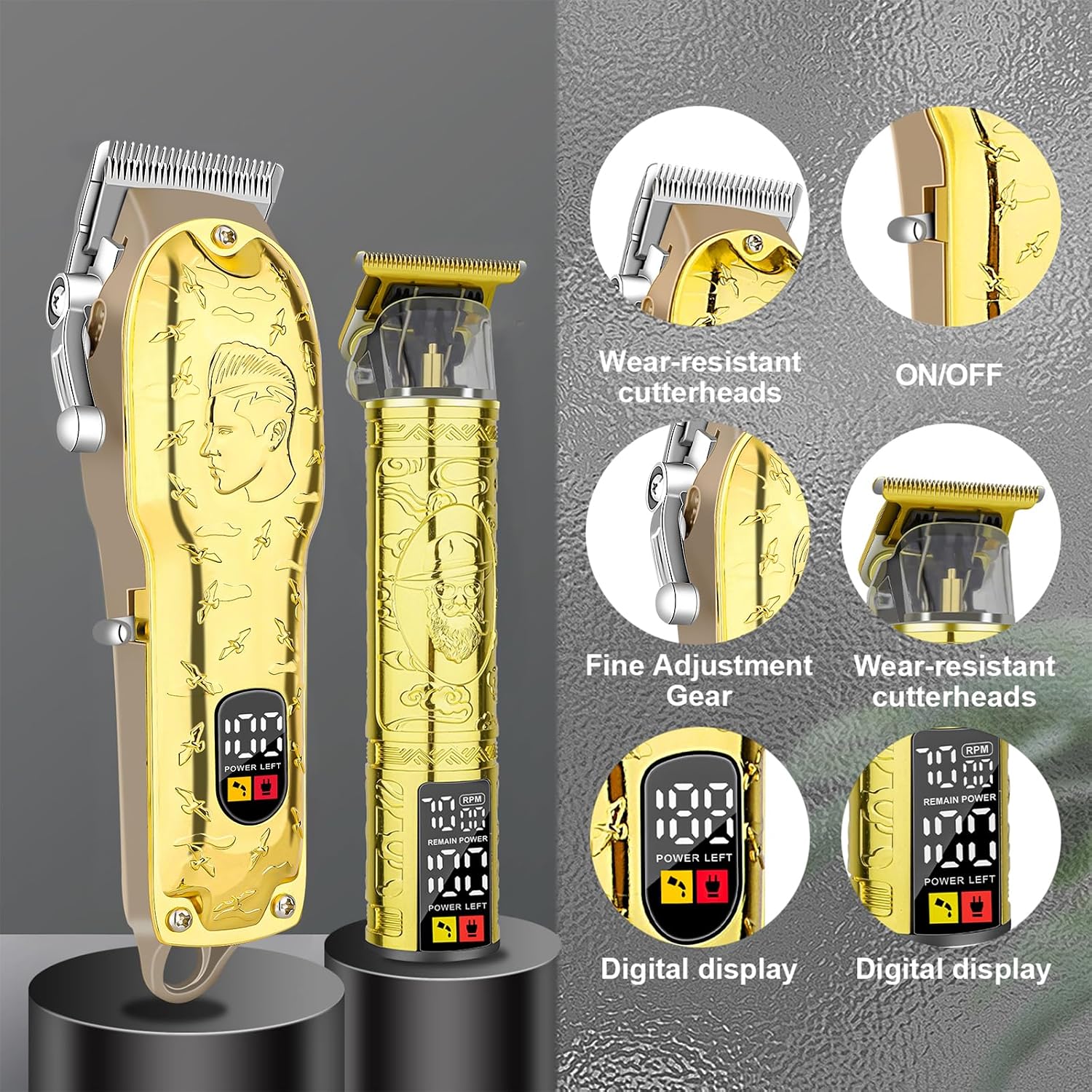 Men’S Gold Hair Clippers, Cordless Professional Barber Clippers & Trimmers With Led Display, Long Runtime, Electric Grooming Kit For Haircuts & Beard Trimming,Gift For Husband, Father, Boyfriend