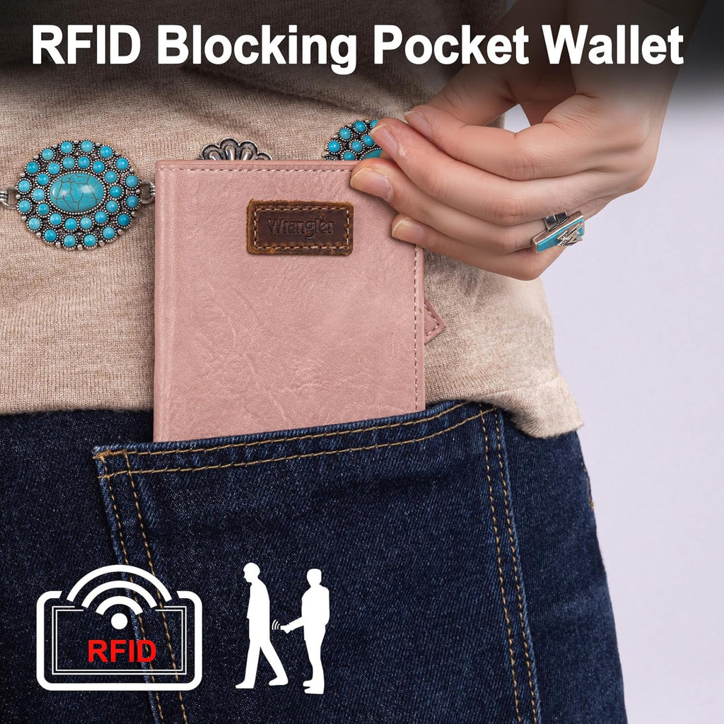 Montana West X Wrangler Womens Wallet Small Pink Mini Wallet Card Cases Money Organizer for Female Ladies with Rfid Lining and A Coin Purse