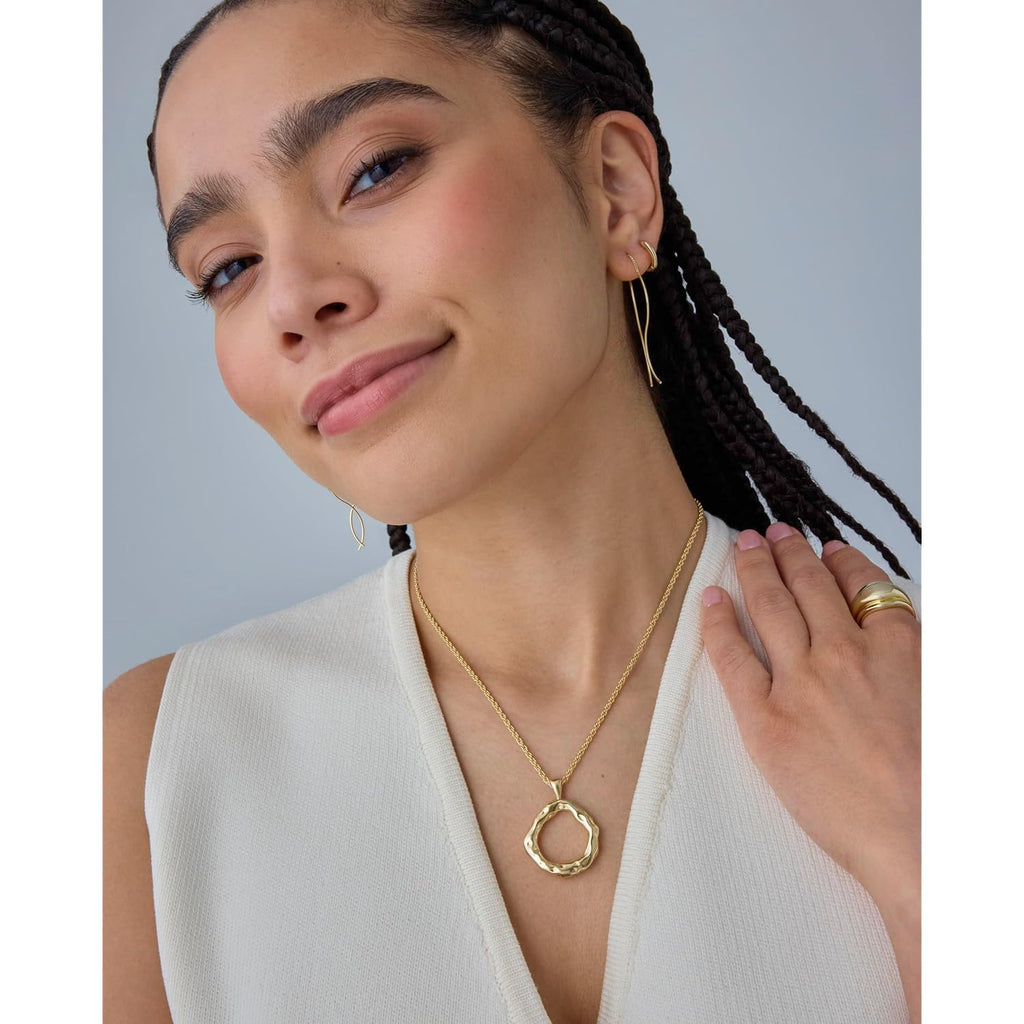 PAVOI 14K Gold Plated Dainty Statement Pendant Necklaces for Women - Hammered Circle Beachy Summer Conch Seashell Pendants - Knit Tightened Rope Chain Necklace