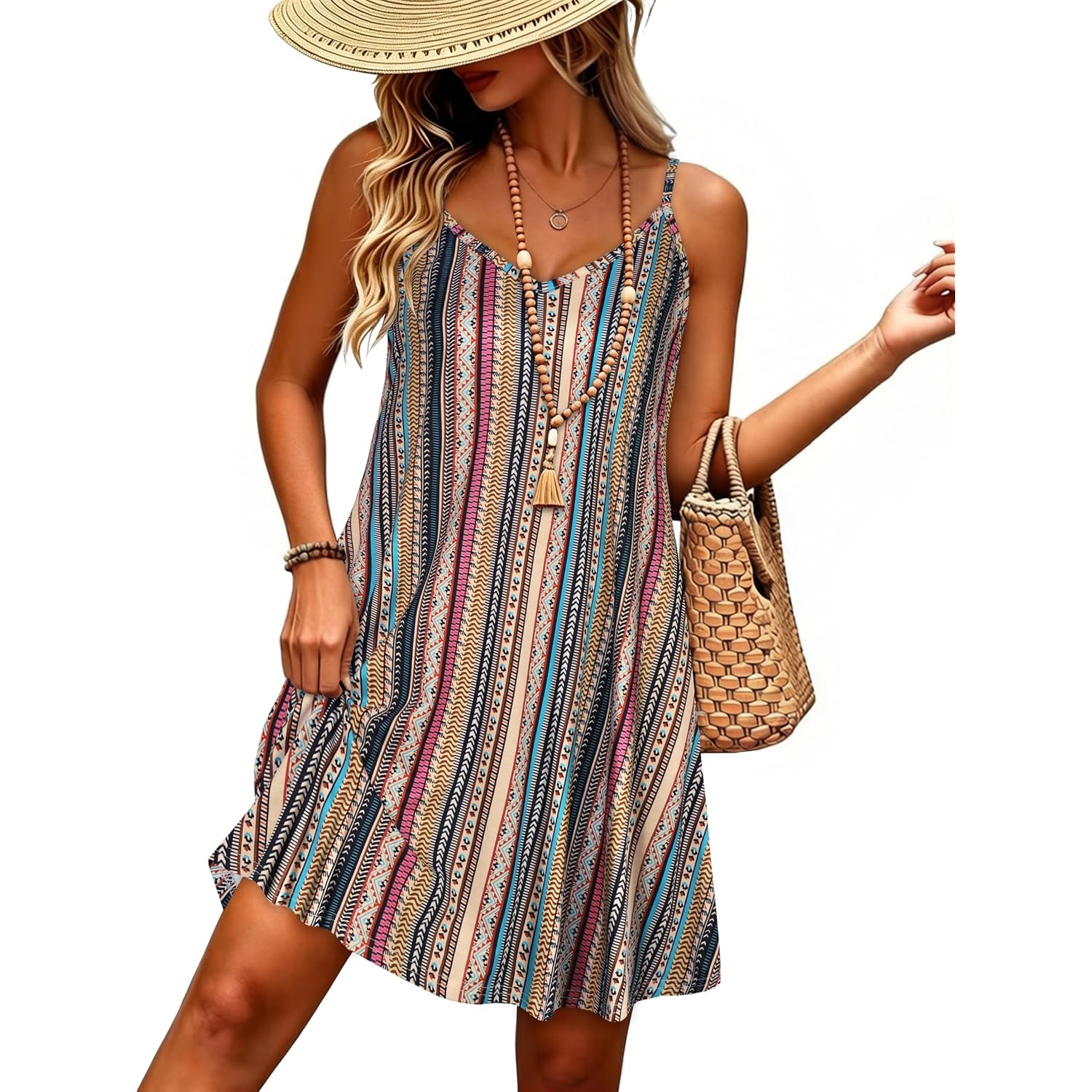 Womens Spaghetti Strap Dress Summer Dresses Beach Cover Ups Casual Sundresses With Pockets 2026