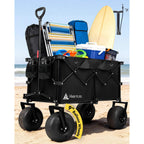 Hikenture Beach Wagon With Balloon Wheels, 9" Pu Tires Collapsible Wagon | 440Lbs Heavy Duty Beach Cart With Big Wheels For Sand, Large Capacity Utility Wagons Carts Foldable